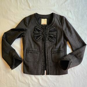 Rebecca Taylor Tinsley Dot Black Tweed Wool Designer Blazer Jacket sz 0